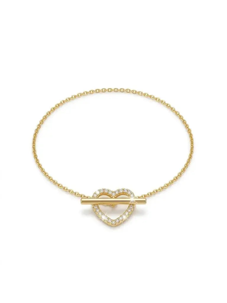 Herz Armband 925 Sterling Silber aus 925 Sterling Silber vergoldet mit Zirkonia, filigraner Schmuck für Damen, eleganter zeitloser Klassiker.