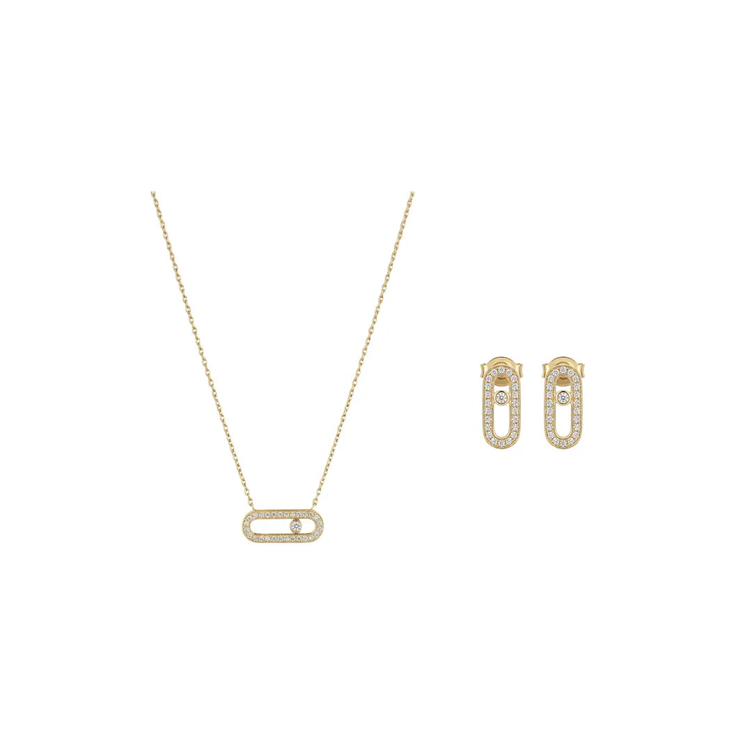 Linkelle Duo – Vergoldetes 925 Silber Schmuckset mit Zirkonia-Glied Halskette und passenden Ohrsteckern.