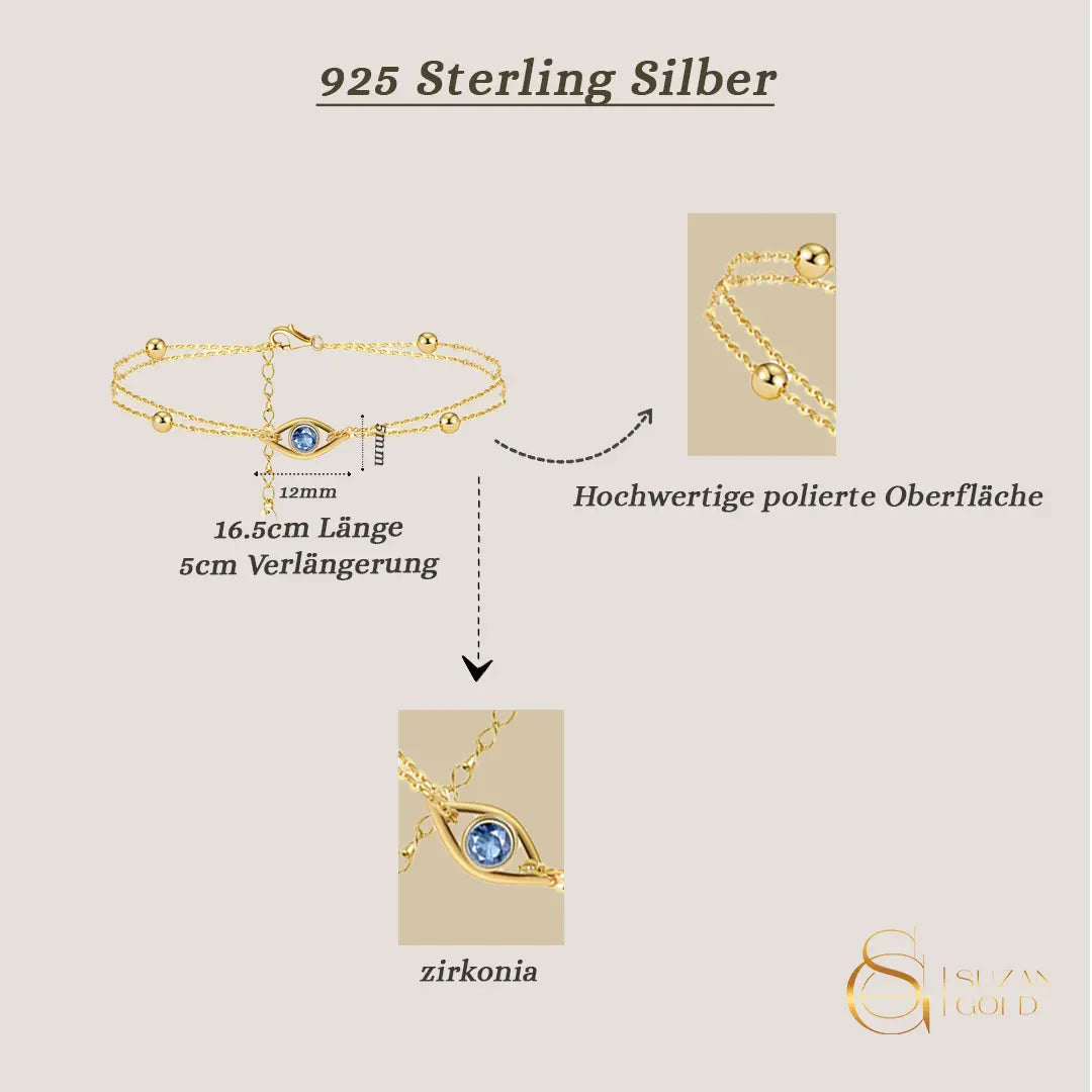 BlueAura – Armband aus 925 Silber mit Evil Eye & Kugeldetails, verstellbar Suzan Gold