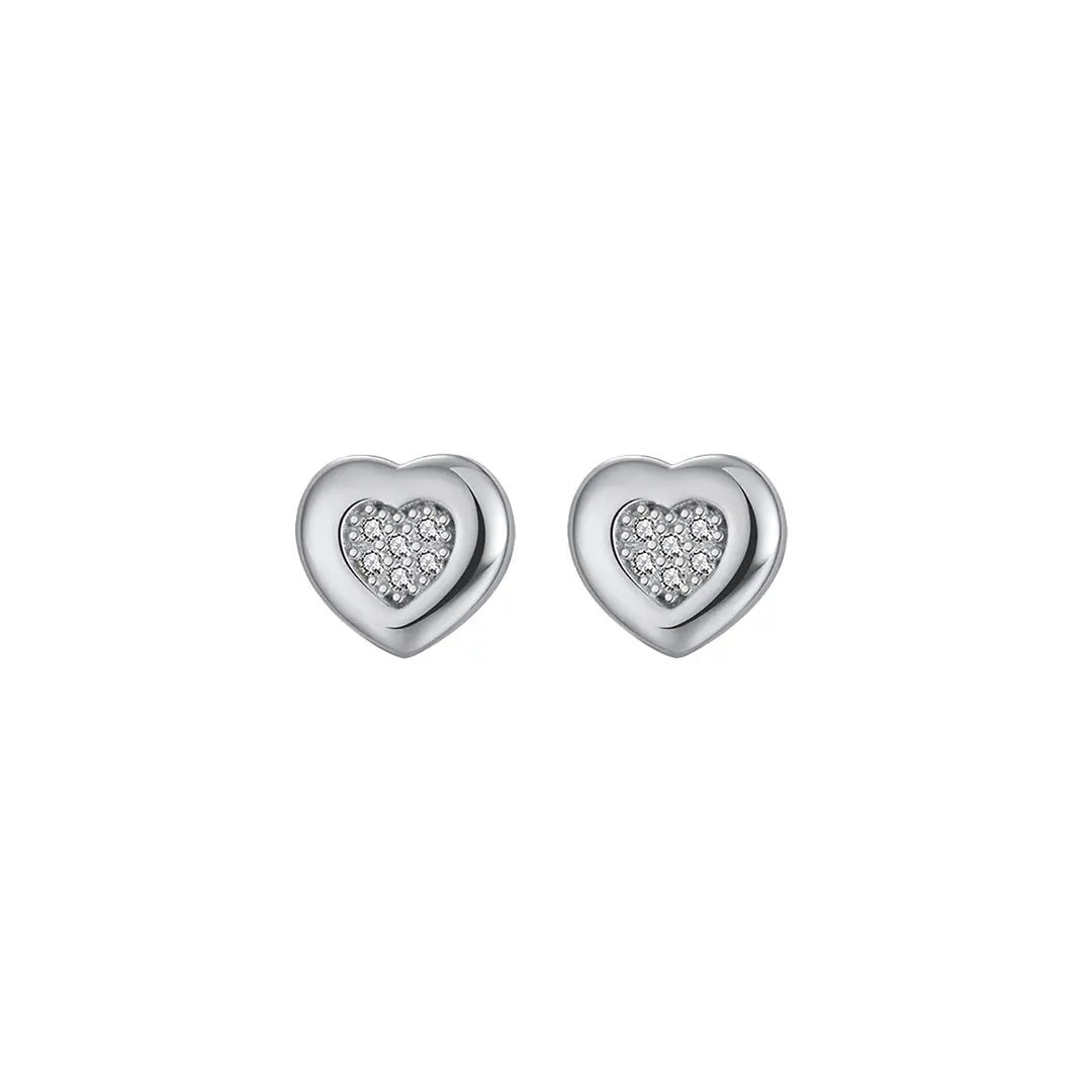 Heartglow Herz Ohrstecker aus 925 Silber mit Zirkonia, kleine Herz-Ohrringe für Damen, romantischer Schmuck.