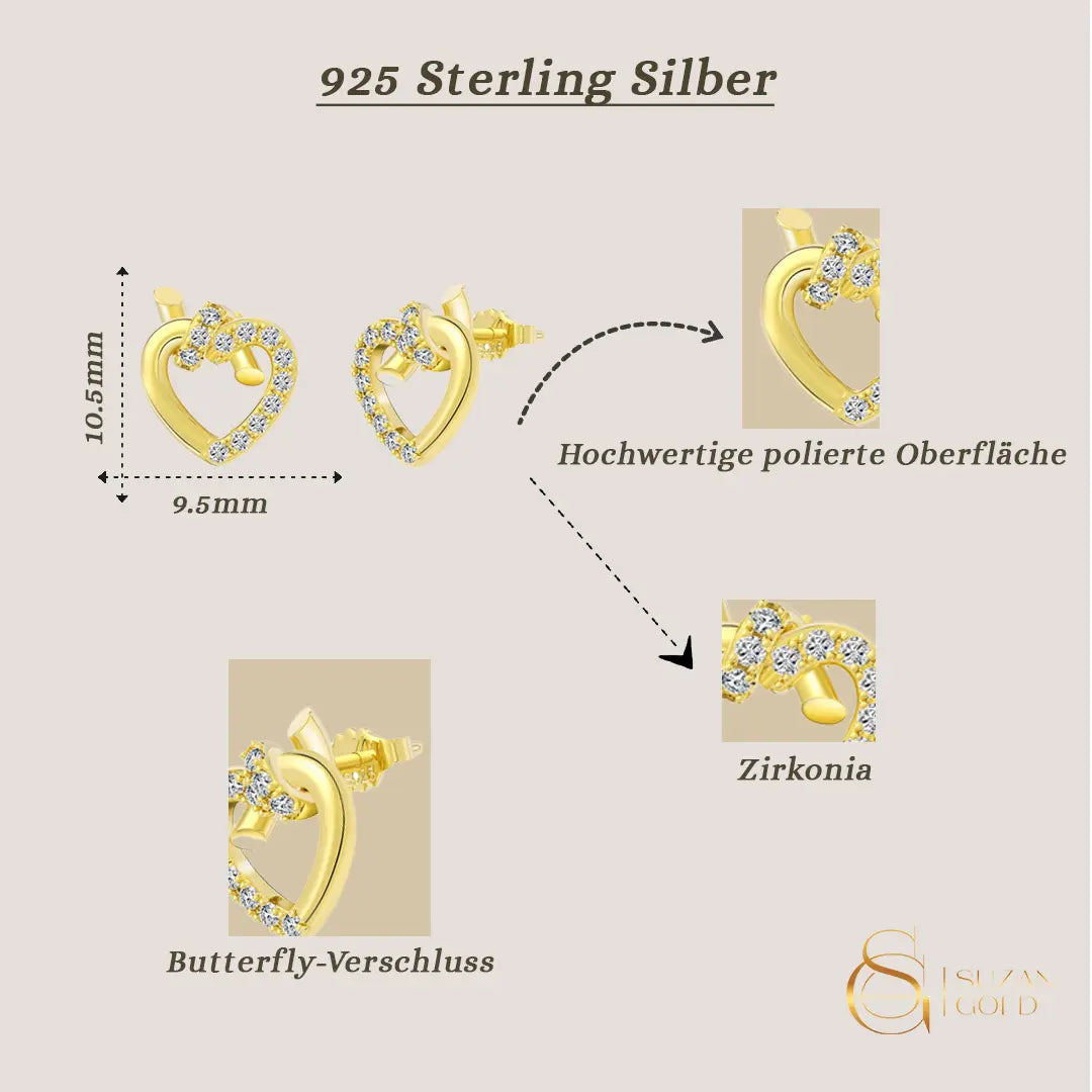 Heartlink – Herz Ohrstecker aus 925 Silber mit Zirkonia Suzan Gold
