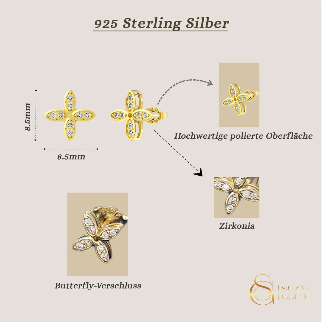 Serelina - Silber Ohrringe Kleeblatt mit Zirkonia Steinen Suzan Gold