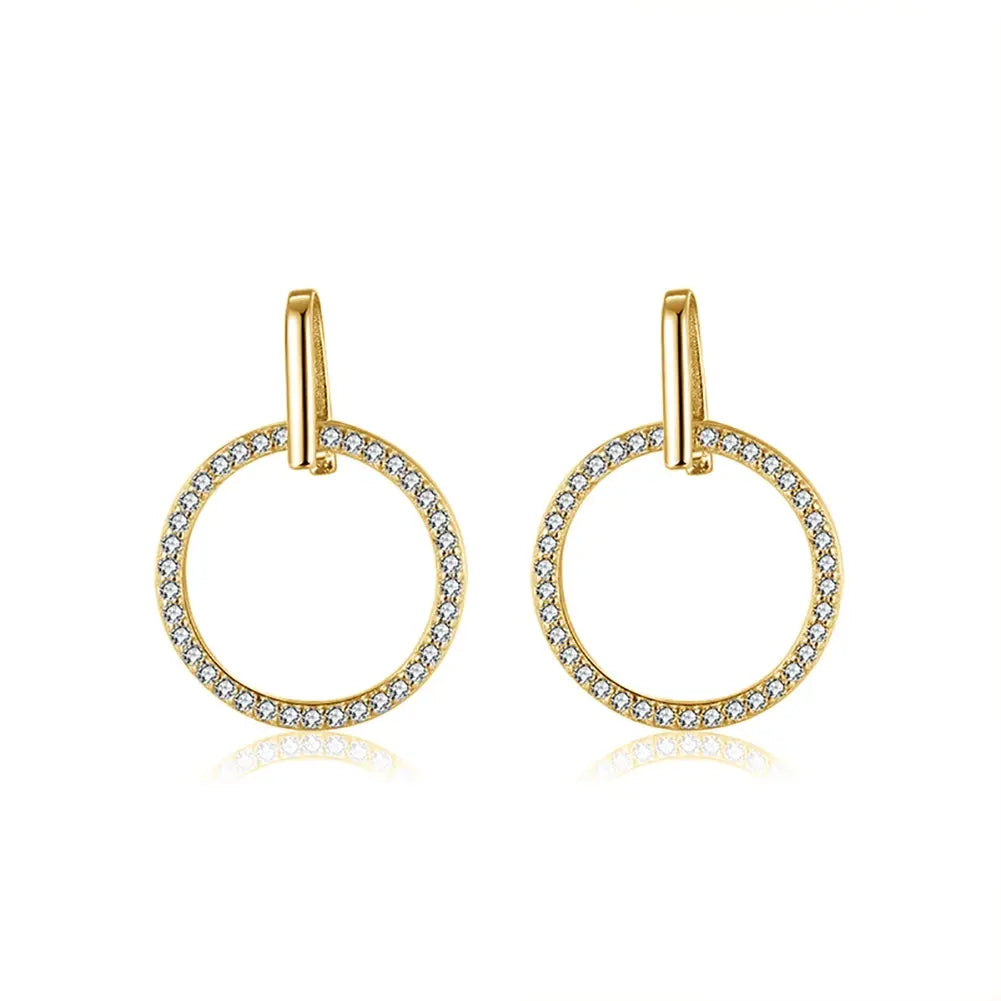 Circlée Kreisförmige Ohrringe aus 925 Silber vergoldet mit Zirkonia, runde Ohrhänger für Damen, geometrischer Schmuck.