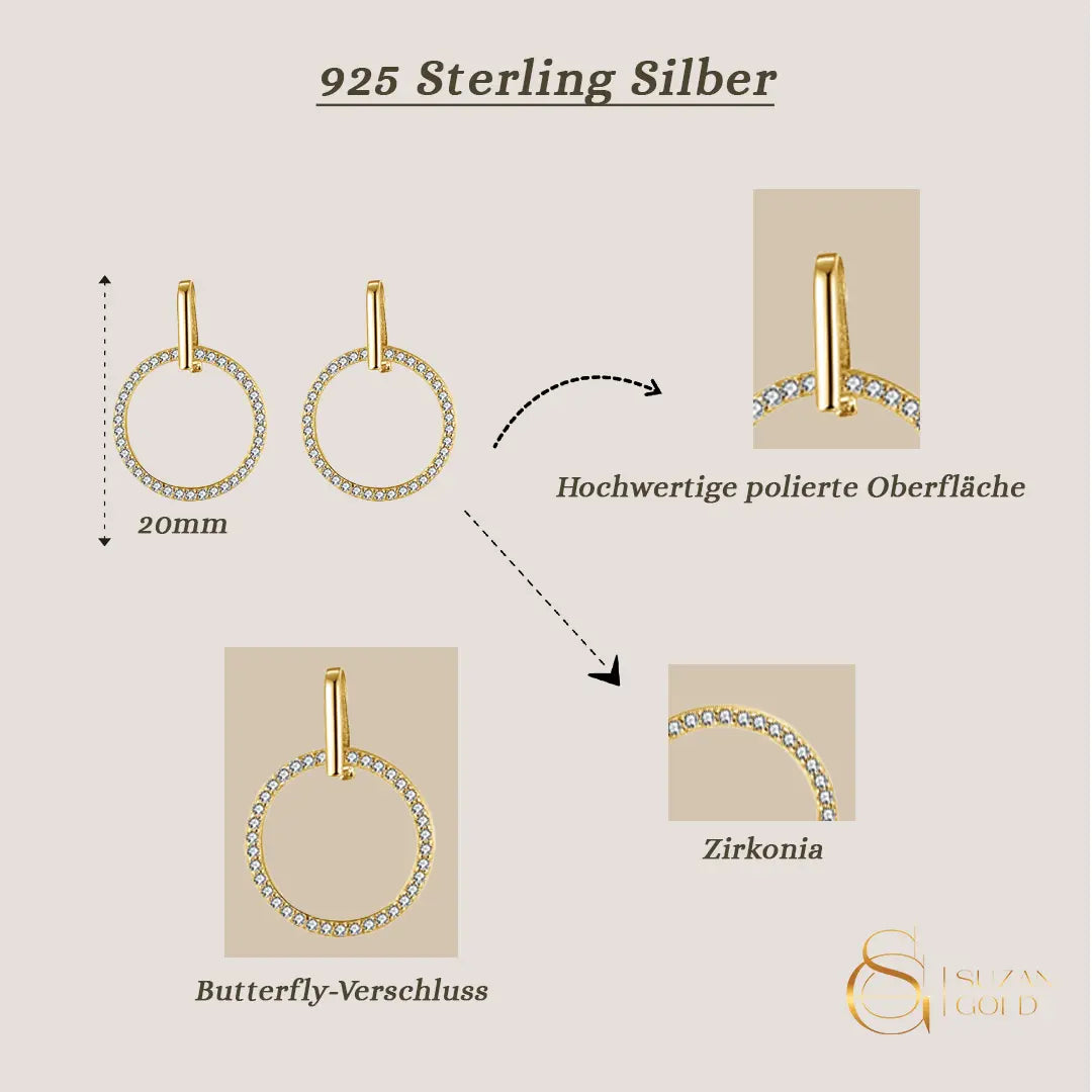 Circlée – Kreisförmige Ohrringe aus 925er Silber mit Zirkonia Suzan Gold