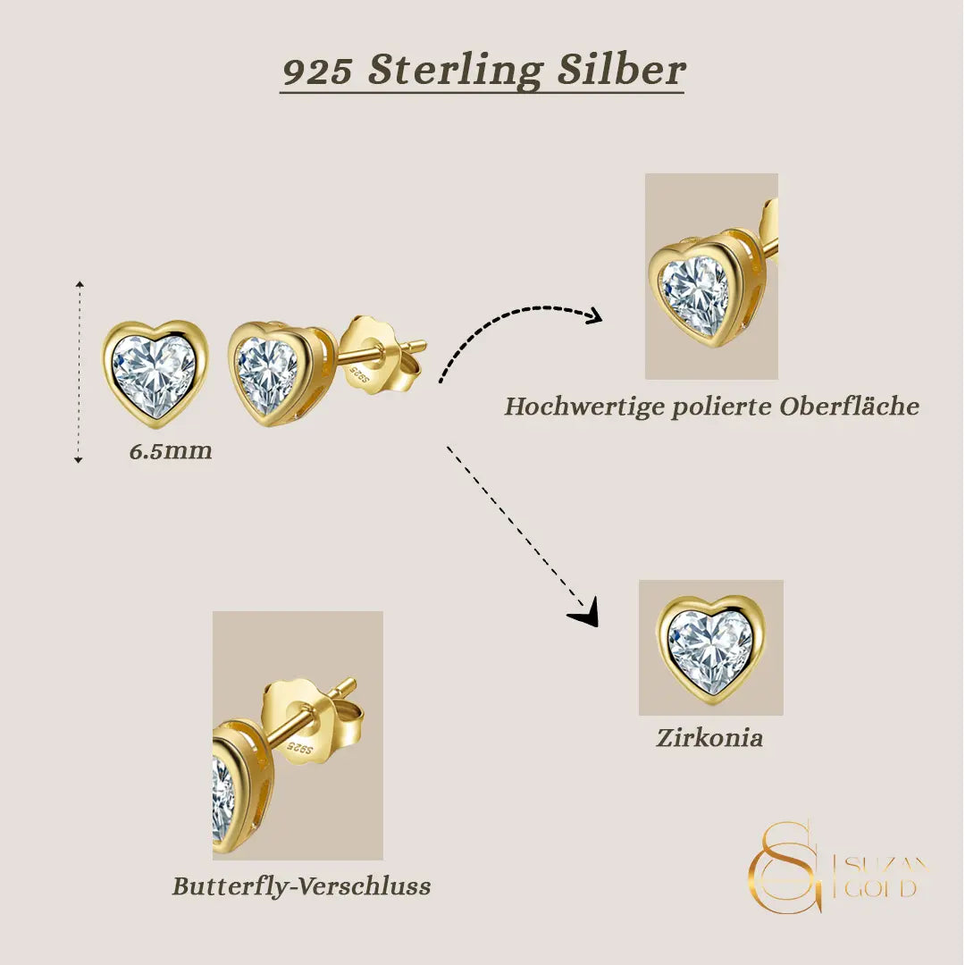Liora – Herz Ohrstecker aus 925 Silber mit Zirkonia Suzan Gold
