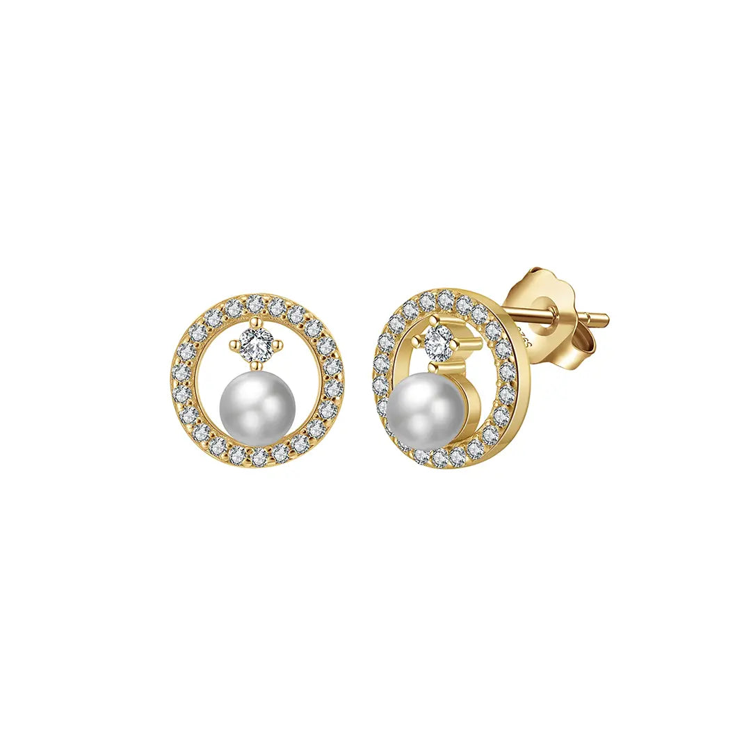 LunaPearl – Elegante Perlen-Ohrringe aus 925 Silber mit Zirkonia-Kreis Suzan Gold