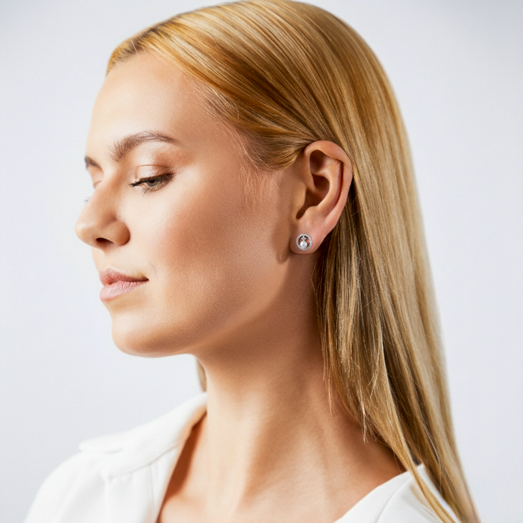 LunaPearl – Elegante Perlen-Ohrringe aus 925 Silber mit Zirkonia-Kreis