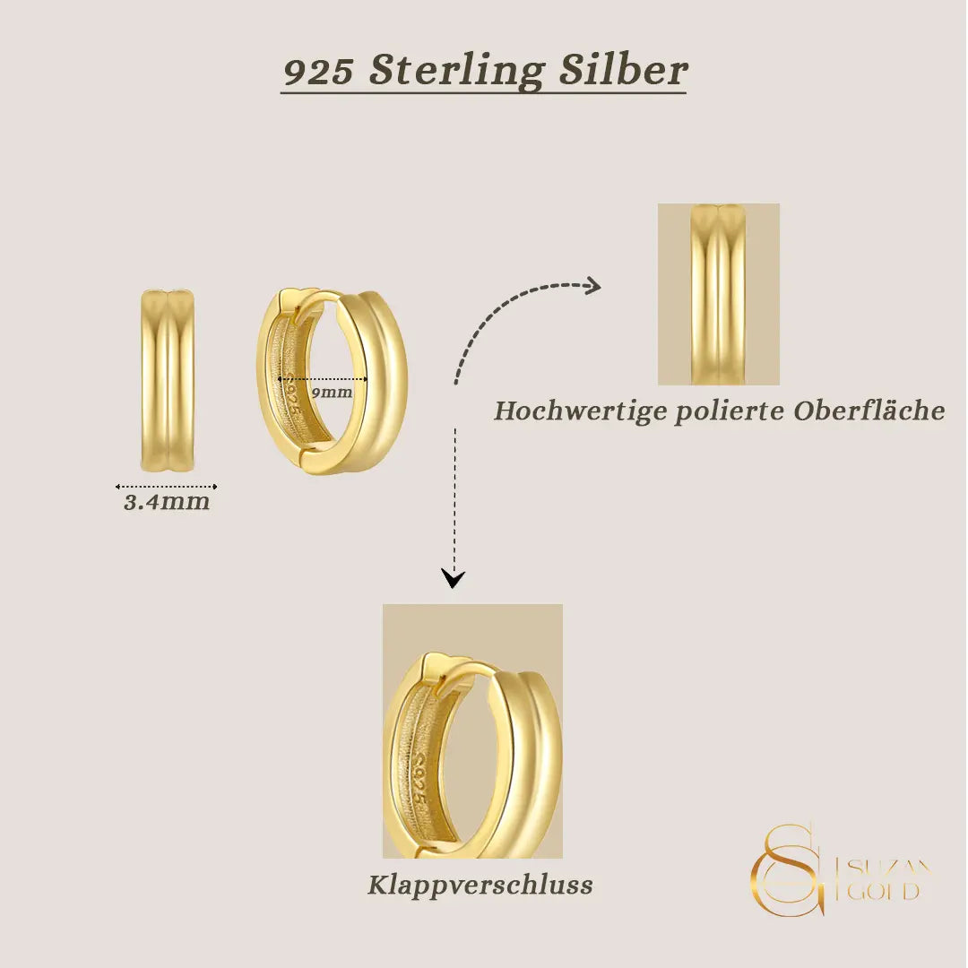Glowline – Vergoldete Huggie-Creolen aus 925 Silber Suzan Gold