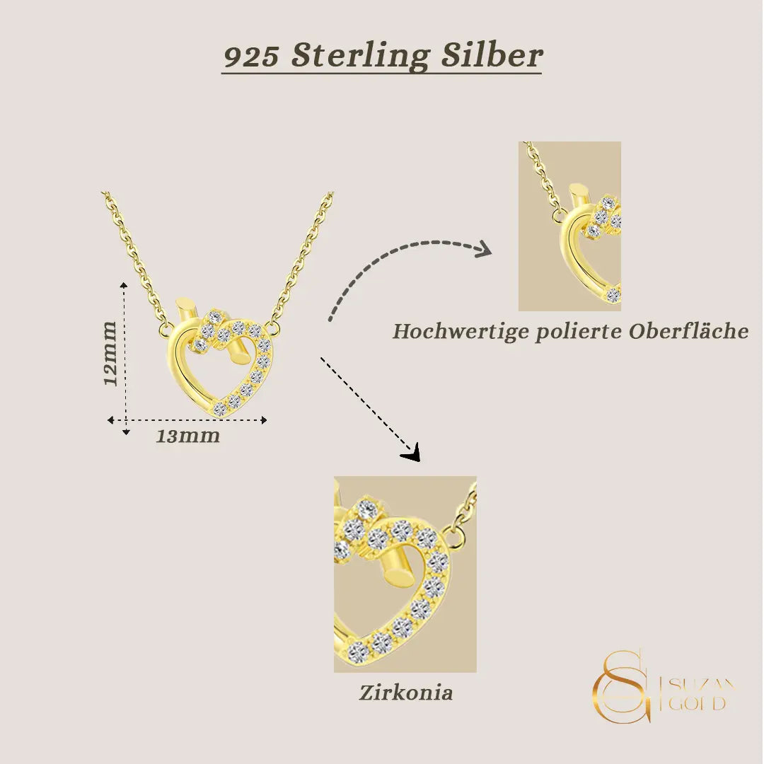 Heartlink – Kette aus 925 Silber mit Zirkonia-Herz und Knoten Suzan Gold