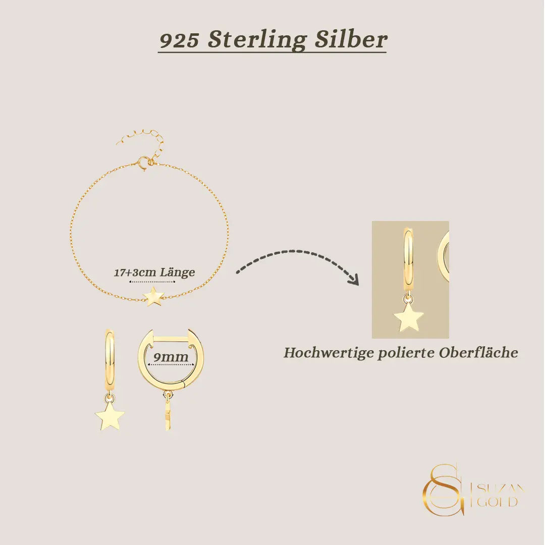 Starlit Duo – Vergoldetes Schmuckset aus 925 Silber mit Stern-Anhängern Suzan Gold