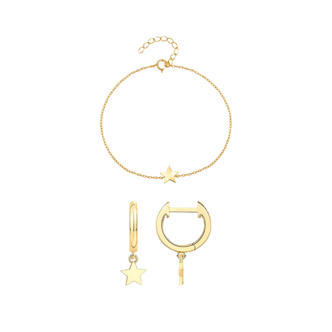 Starlit Duo – Vergoldetes Schmuckset aus 925 Silber mit Stern-Anhängern Suzan Gold