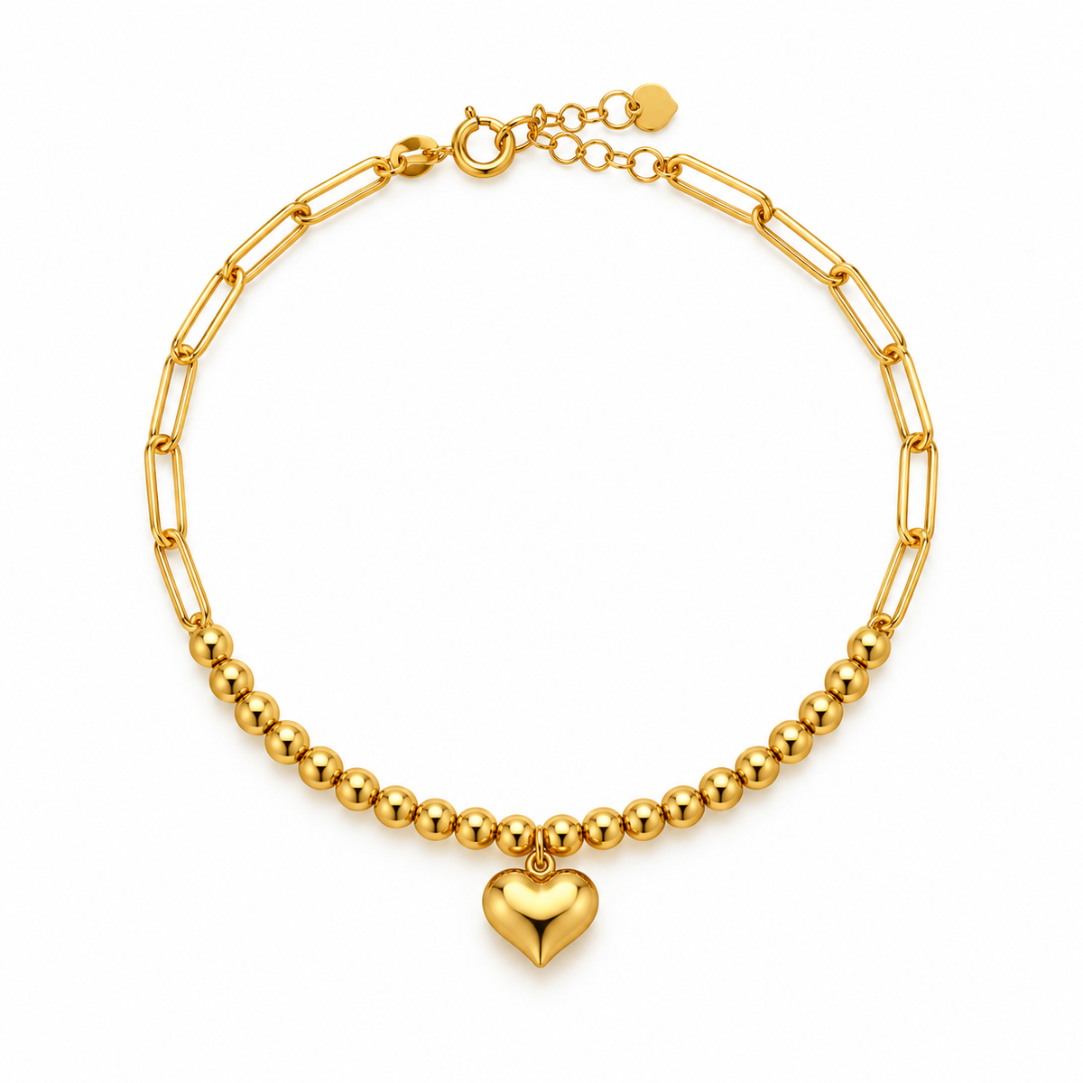 Heart Bead – Armband mit Gold-Kugeln und Herz-Anhänger aus 750 Gold