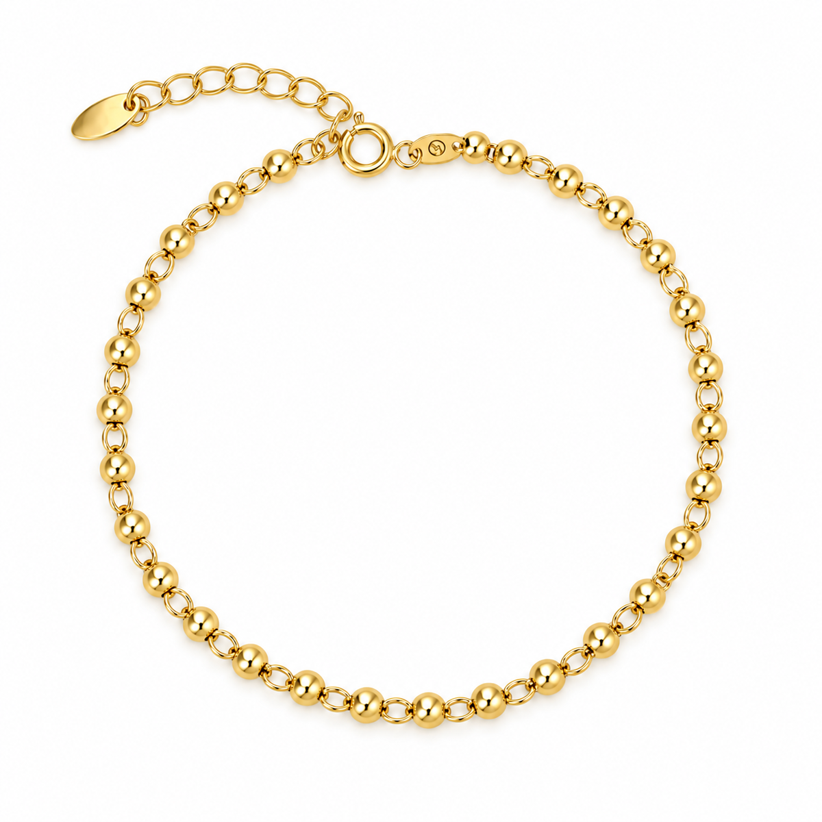 Golden Beads Kugelarmband aus 585 Gold mit polierten Gold-Kugeln und Verlängerungskette