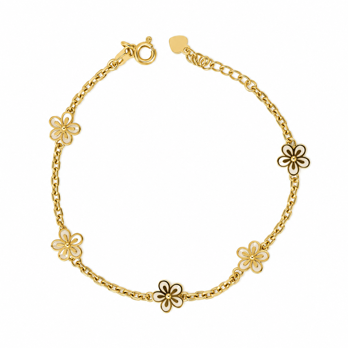 Enamel Flower Armband aus 750 Gold mit Blüten in weißer und schwarzer Emaille