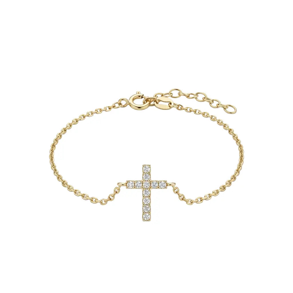 Cruxelle Shine – 375 Echtgold Armband mit Kreuzanhänger & Zirkonia Suzan Gold