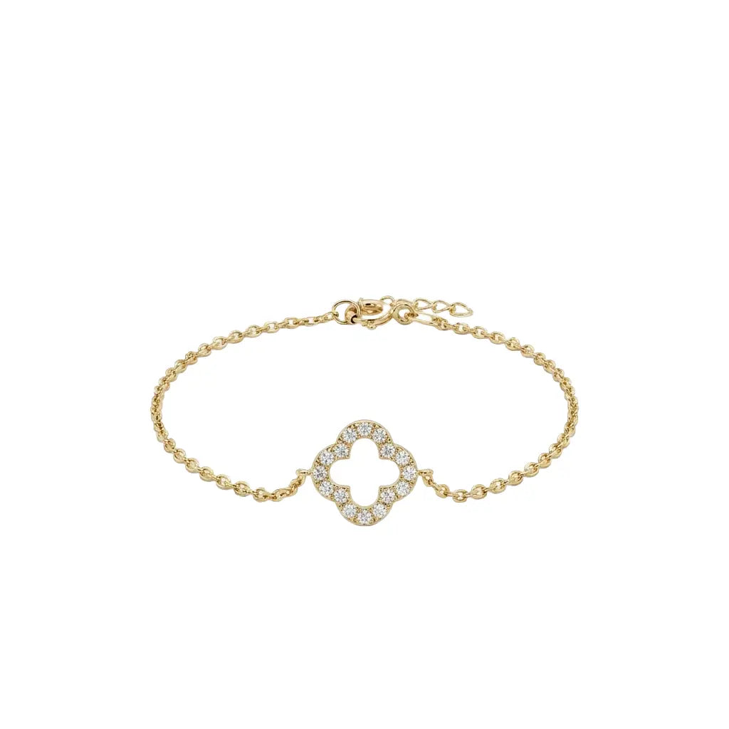 Claria Bloom – 375 Echtgold Armband mit Kleeblatt Zirkonia Anhänger Suzan Gold