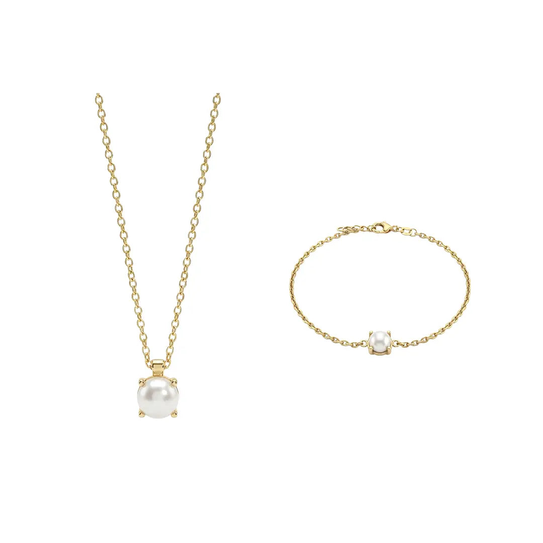 Pearlora Grace Set aus 375 Gelbgold mit Perle, filigraner Schmuck für Damen, eleganter zeitloser Klassiker.
