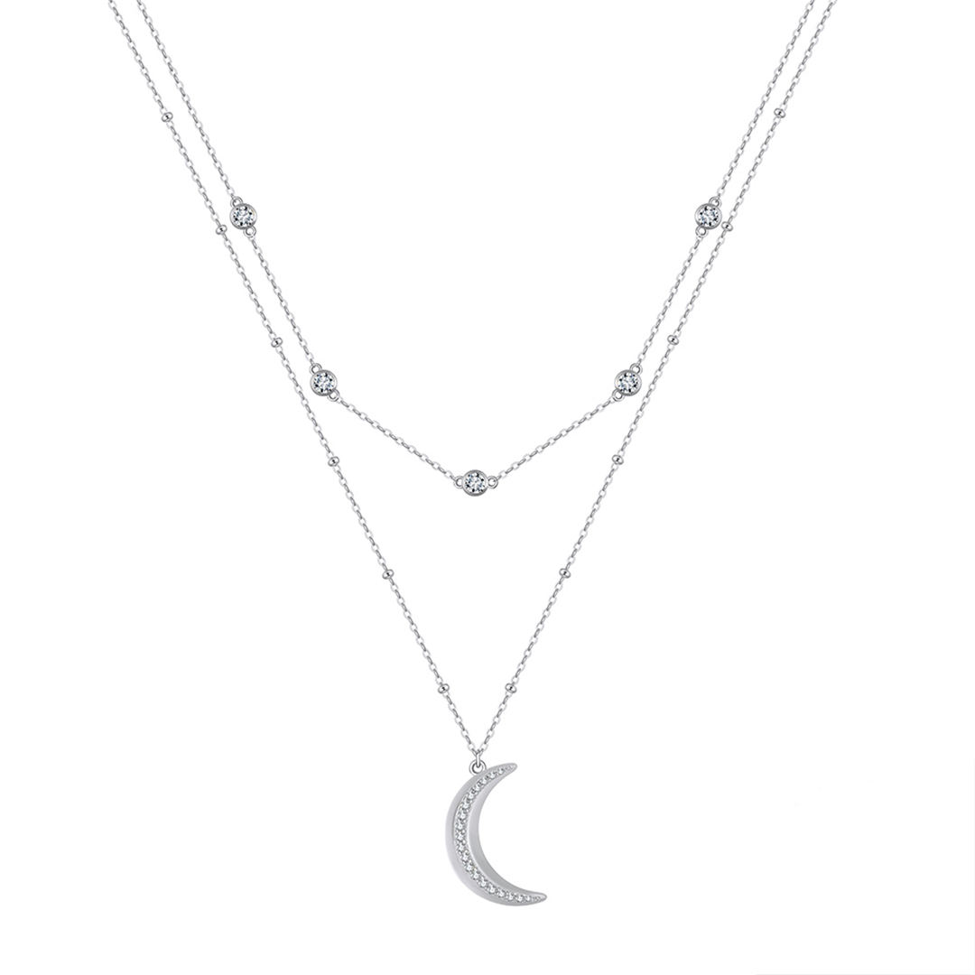 Lunavera – Zweireihige 925 Silberkette mit Zirkonia & Mondanhänger