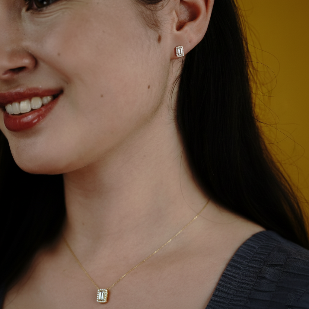 Forever Sparkle – Echtgold Schmuckset mit Zirkonia-Kette & Ohrsteckern
