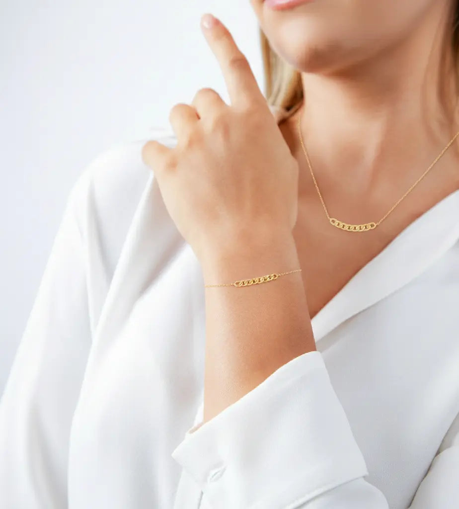Echtgold Schmuckset Damen – Curb Kette & Armband aus 375 Gold Suzan Gold