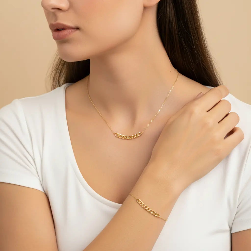 Echtgold Schmuckset Damen – Curb Kette & Armband aus 375 Gold Suzan Gold
