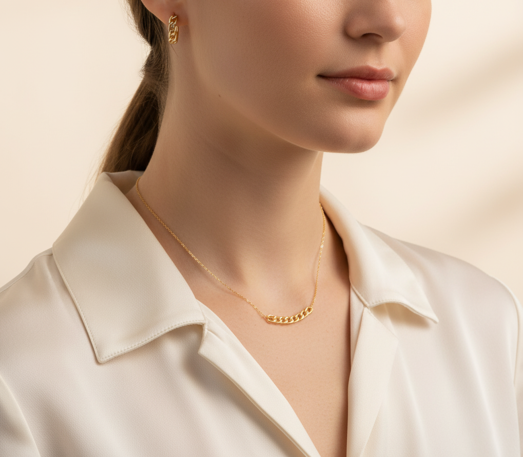 Echtgold Schmuckset Damen – Curb Kette & Creolen aus 375 Gold