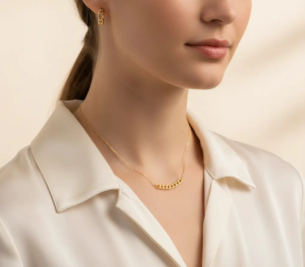 Echtgold Schmuckset Damen – Curb Kette & Creolen aus 375 Gold Suzan Gold