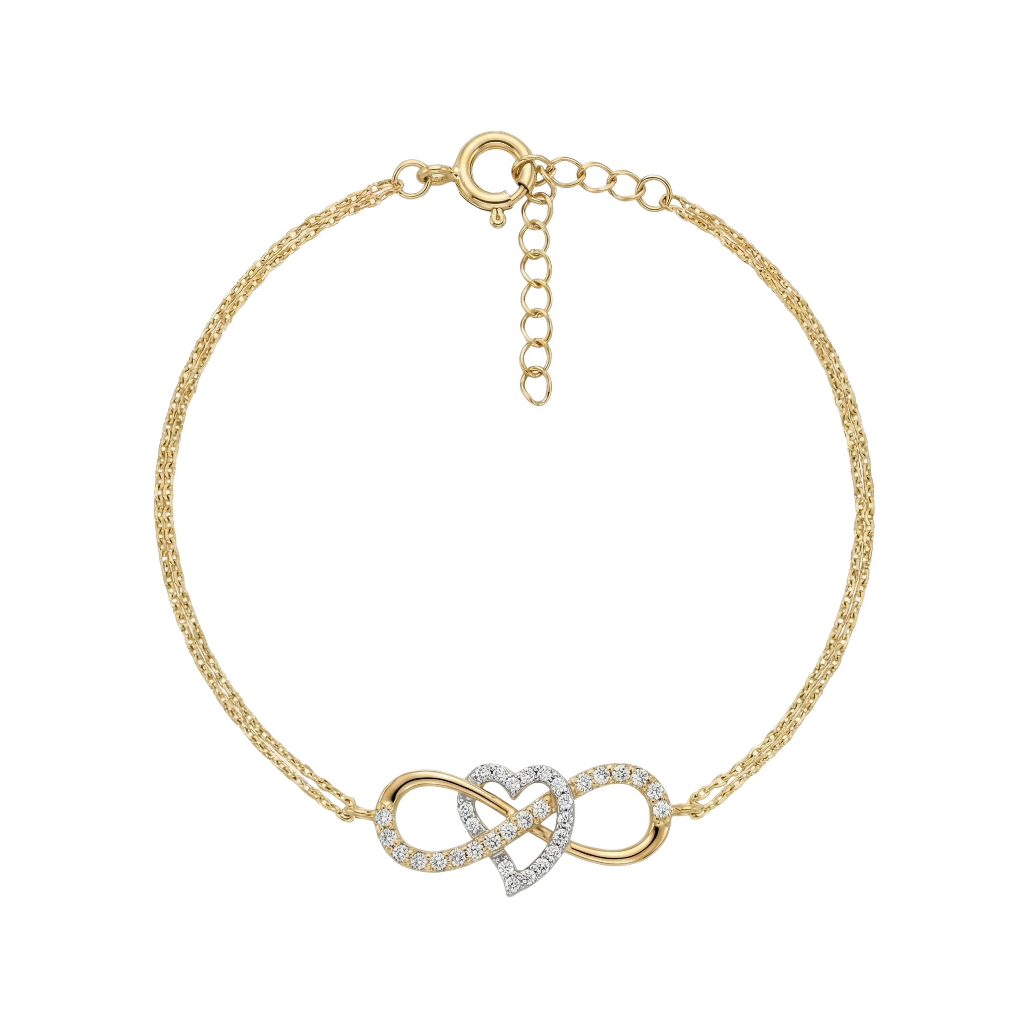 EternaHearts – 375 Echtgold Armband mit Doppelherz Infinity