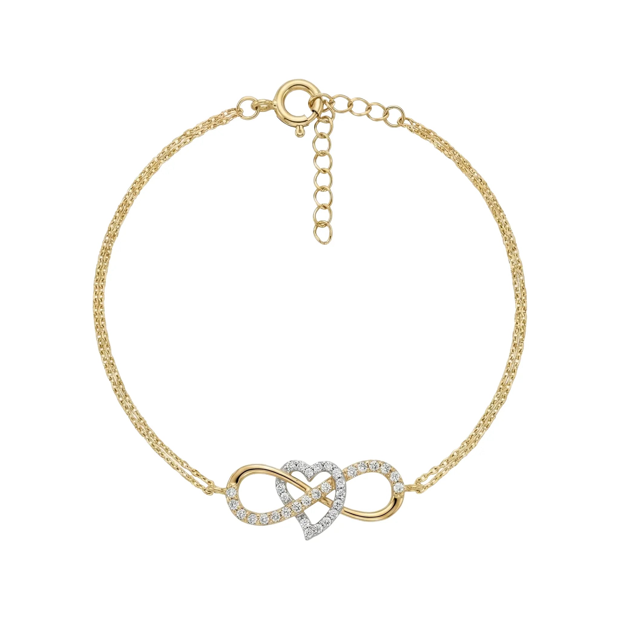 EternaHearts – 375 Echtgold Armband mit Doppelherz Infinity Suzan Gold
