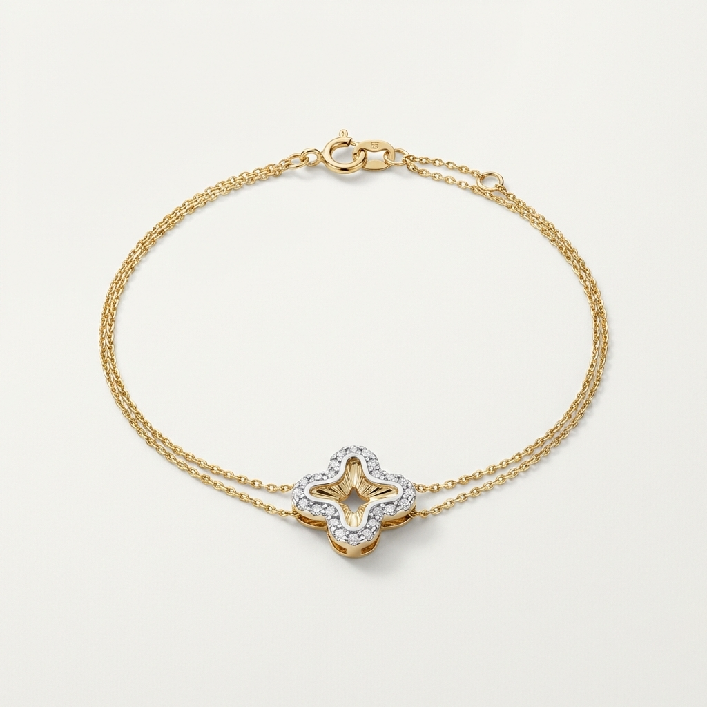 CloveraShine – 375 Echtgold Armband mit Kleeblatt Zirkonia