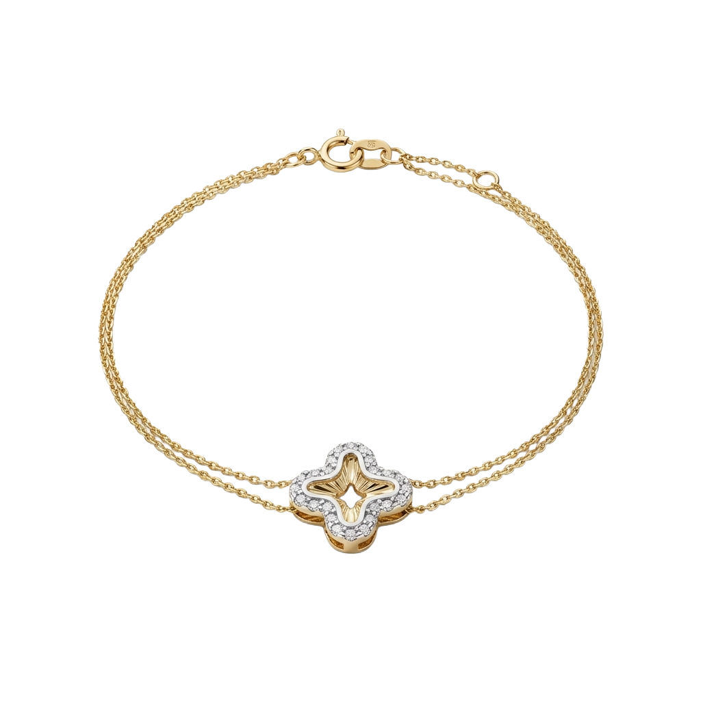CloveraShine – 375 Echtgold Armband mit Kleeblatt Zirkonia