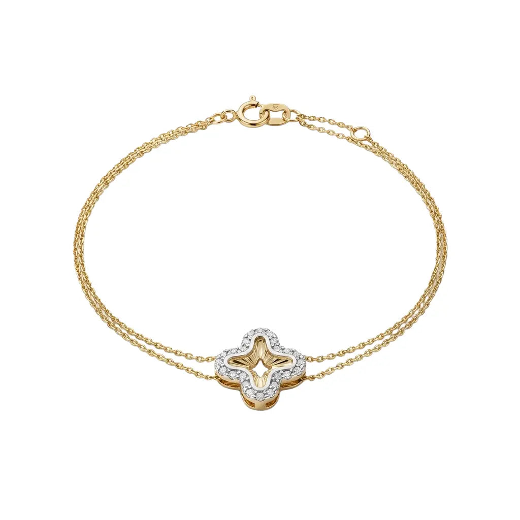 CloveraShine – 375 Echtgold Armband mit Kleeblatt Zirkonia Suzan Gold