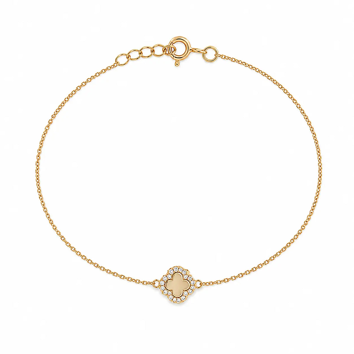 Halo Clover – Kleeblatt-Armband mit Zirkonia-Rand aus 585 Gold Suzan Gold