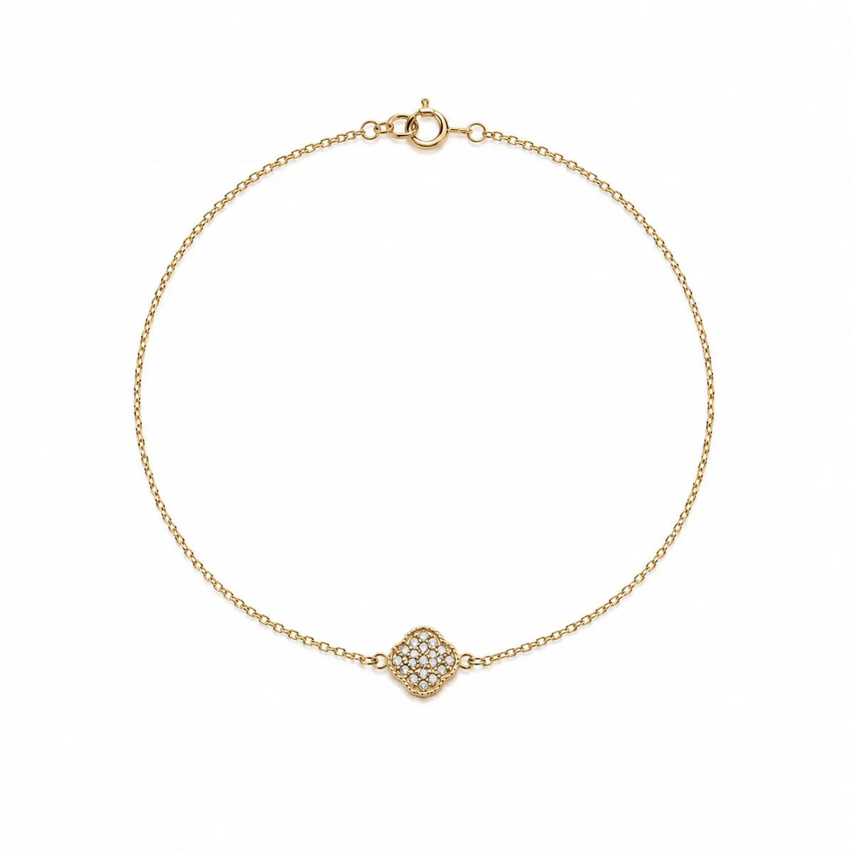 Clover Sparkle – Kleeblatt-Armband mit Zirkonia-Pavé aus 585 Gold Suzan Gold