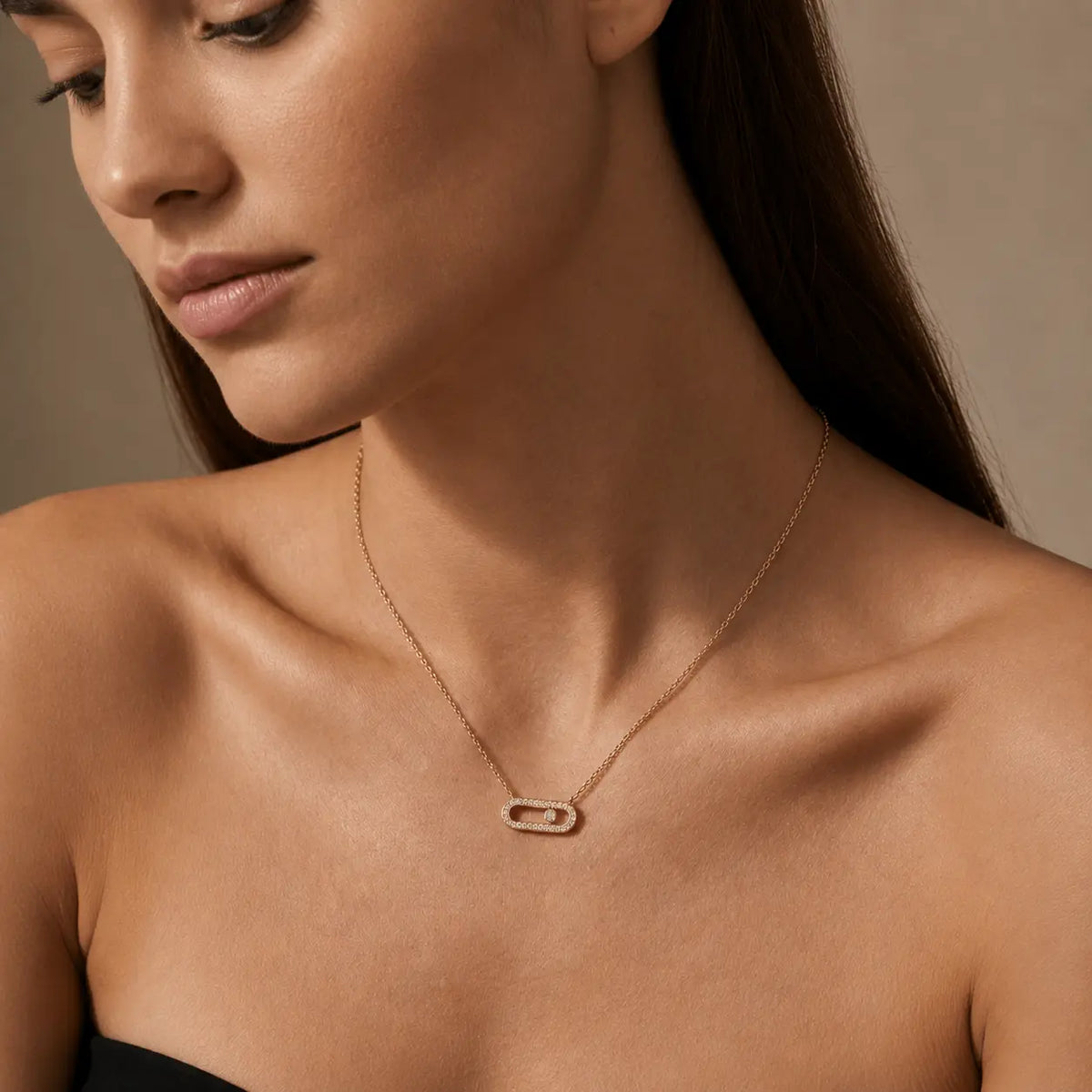 Oval Crystal Halskette 925 Sterling Silber – Elegante Silberkette mit funkelndem Zirkonia-Kettenglied-Anhänger Suzan Gold