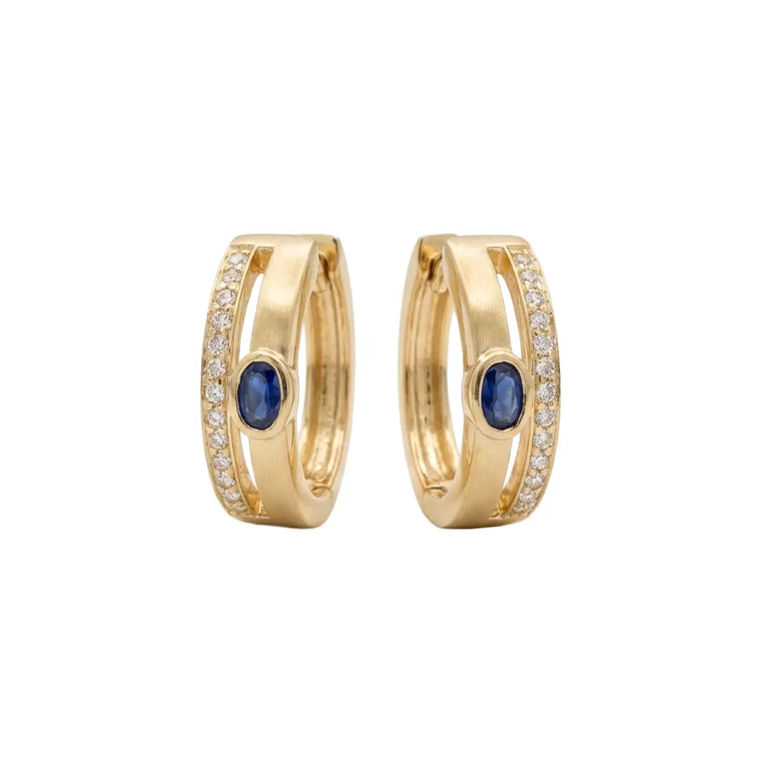 SapphireLuxe Ohrringe aus 375 Gelbgold mit Saphir und Zirkonia, filigrane Creolen für Damen, eleganter zeitloser Schmuck.