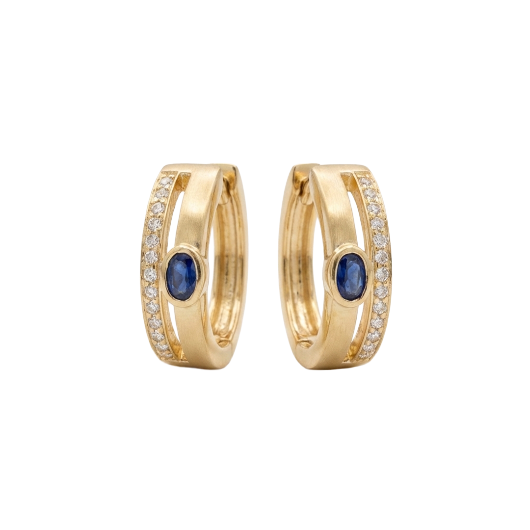SapphireLuxe – 375 Echtgold Creolen mit blauem Stein