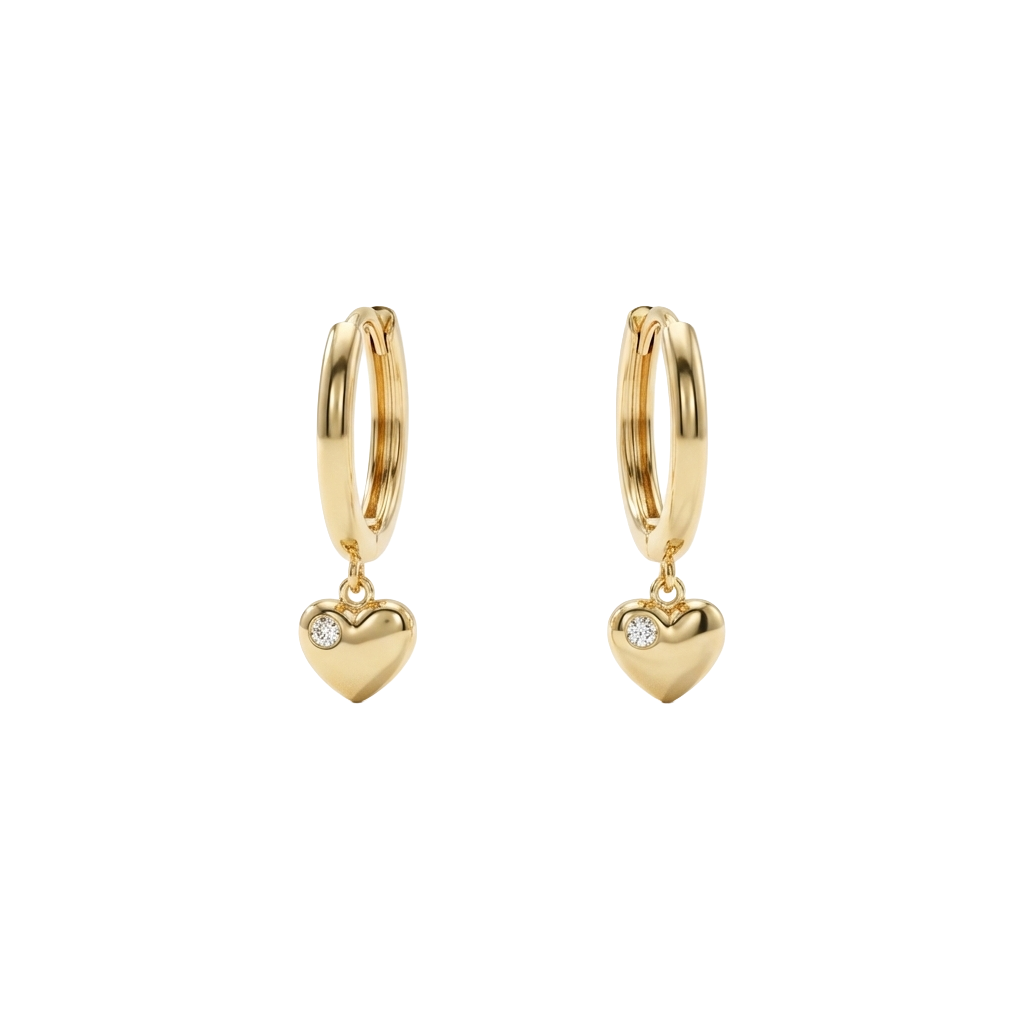 Amoréa Drop – 375 Echtgold Creolen mit Herz-Anhänger und Zirkonia