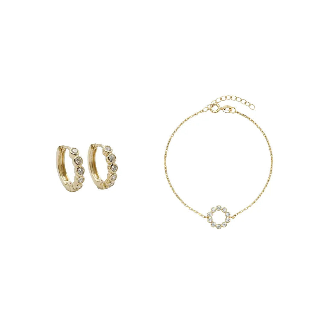 Cirélia Spark Set aus 375 Gelbgold mit Zirkonia, filigraner Schmuck für Damen, eleganter zeitloser Klassiker.