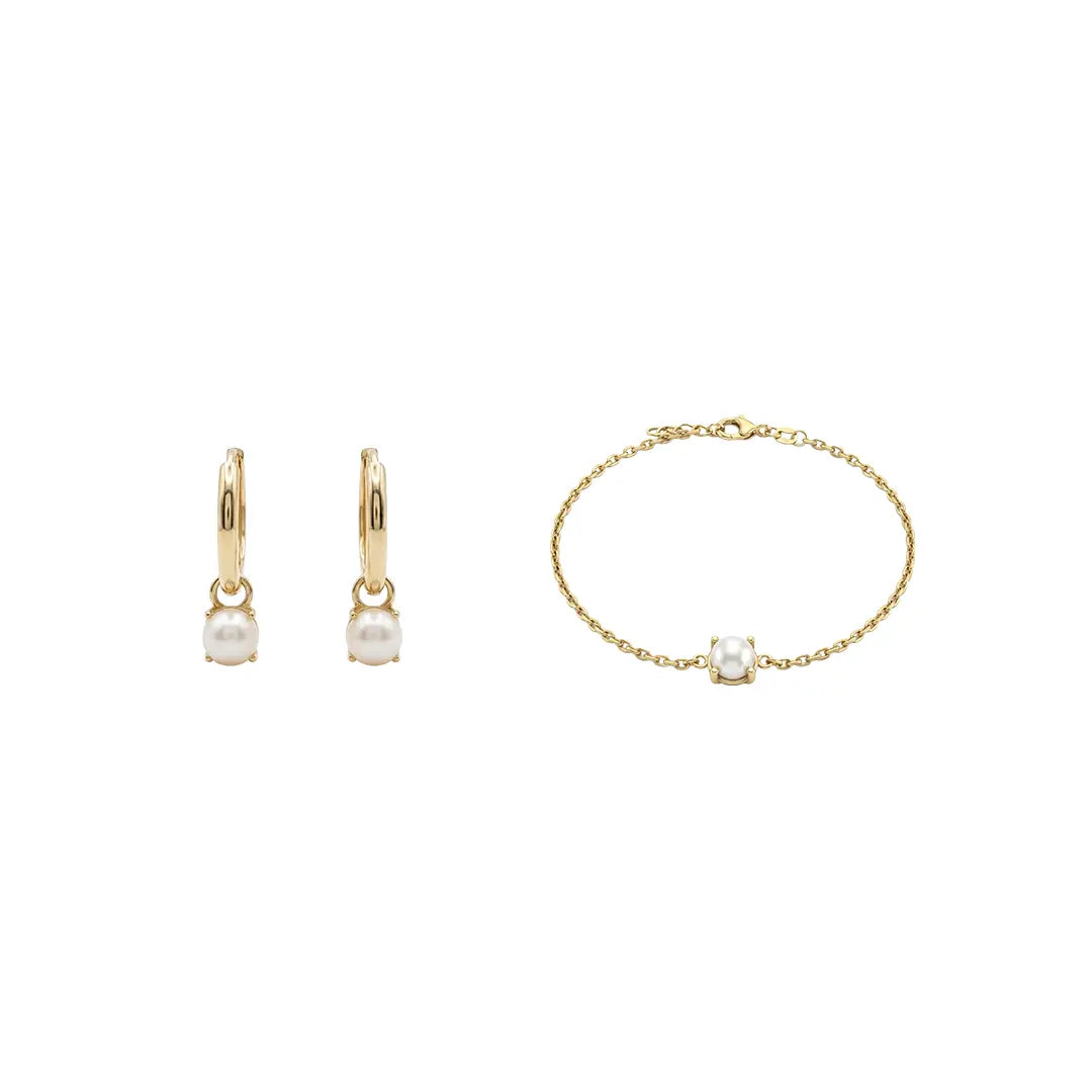 Pearlina Drop Set aus 375 Gelbgold mit Perle, filigraner Schmuck für Damen, eleganter zeitloser Klassiker.
