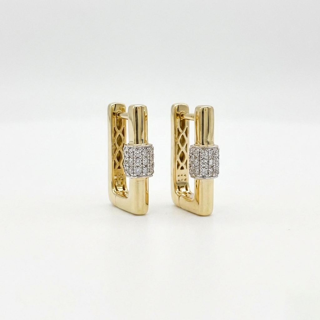 Lockara Glow – 375 Echtgold Huggie-Creolen mit pavébesetztem Zirkonia Zylinder