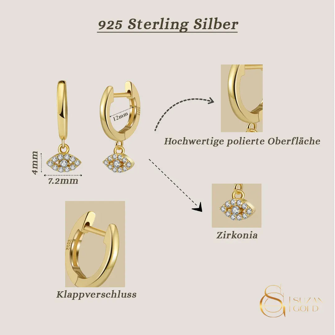 Eyecharm – Huggie-Creolen mit Evil Eye aus 925 Silber Suzan Gold