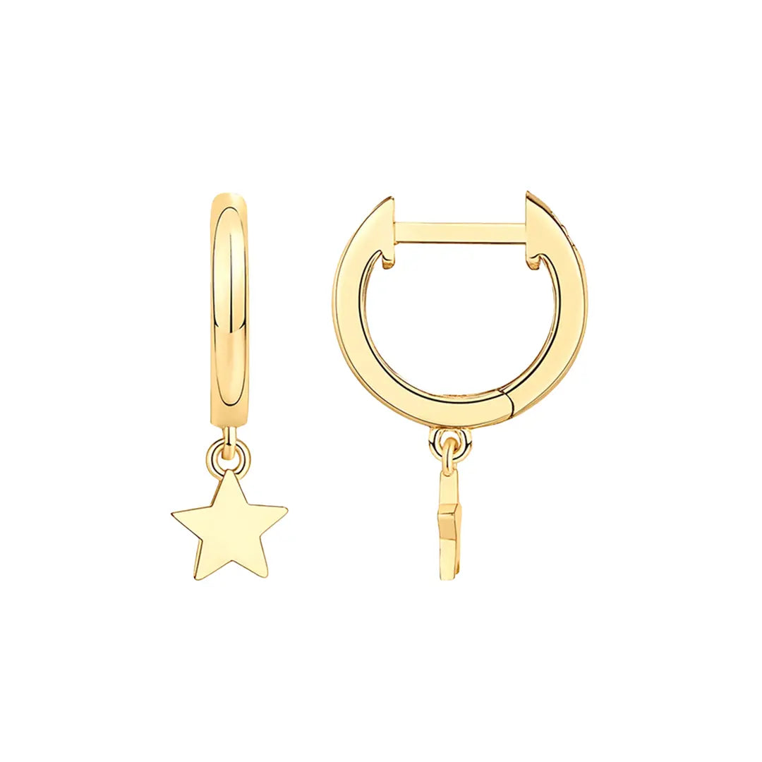 Starlight Huggies-Creolen aus 925 Silber vergoldet, kleine Creolen mit Stern-Anhänger für Damen, minimalistischer eleganter Schmuck.