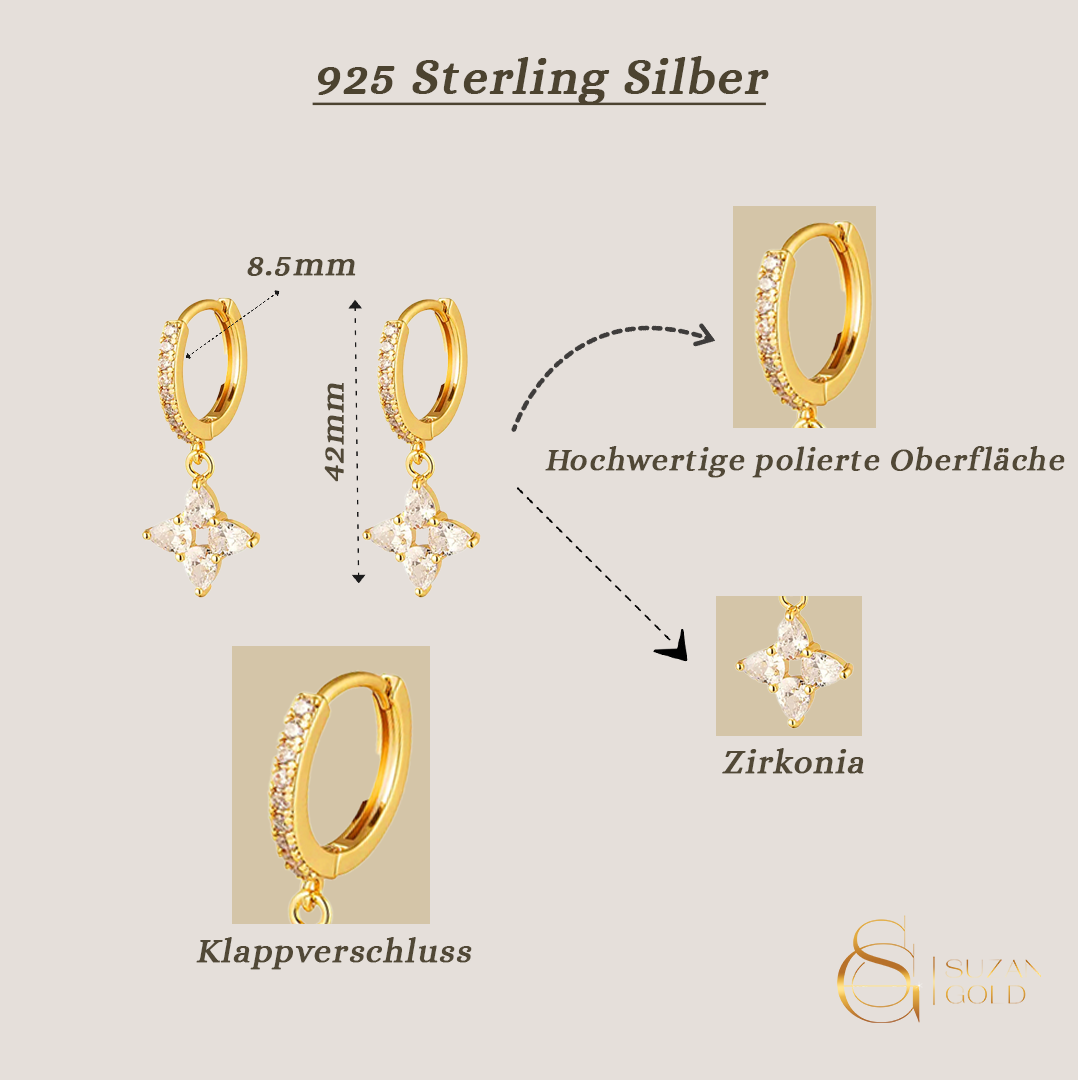 Stellaria – Vergoldete Huggie-Creolen mit Zirkonia-Anhänger aus 925 Silber