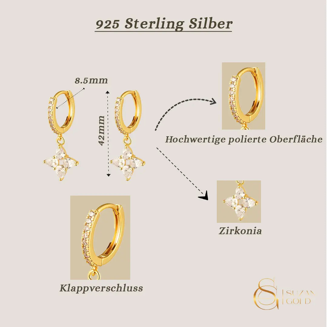 Stellaria – Vergoldete Huggie-Creolen mit Zirkonia-Anhänger aus 925 Silber Suzan Gold