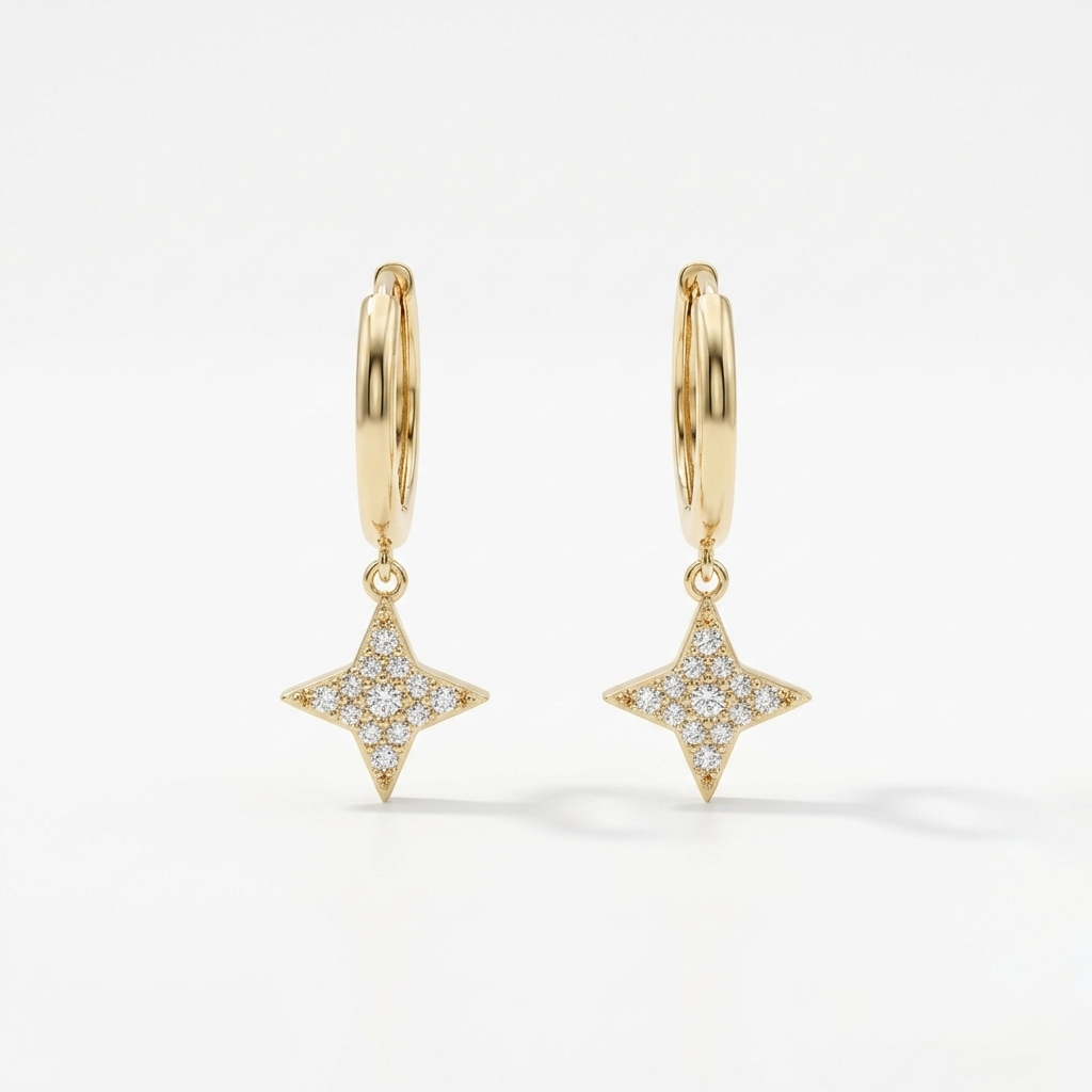 Stellara Shine – 375 Echtgold Creolen mit Sternanhänger