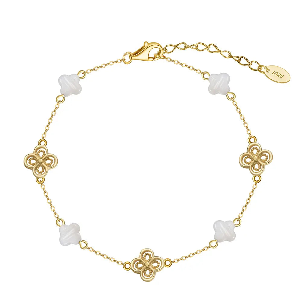 Cloverina – 925 Silber Armband mit Kleeblatt-Motiven und polierter Oberfläche Suzan Gold