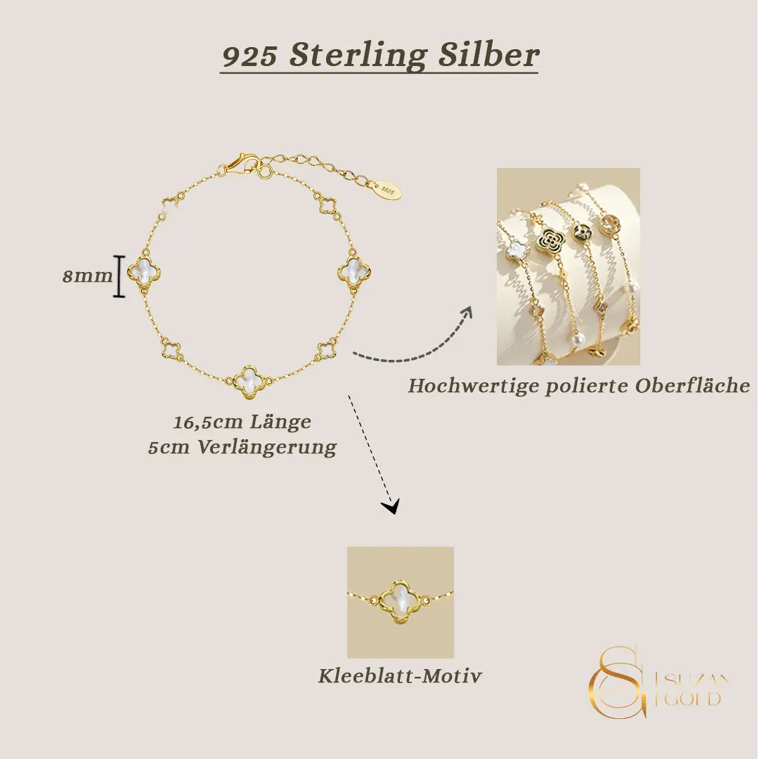 Luckra – Armband mit Perlmutt-Kleeblättern aus 925 Silber Suzan Gold