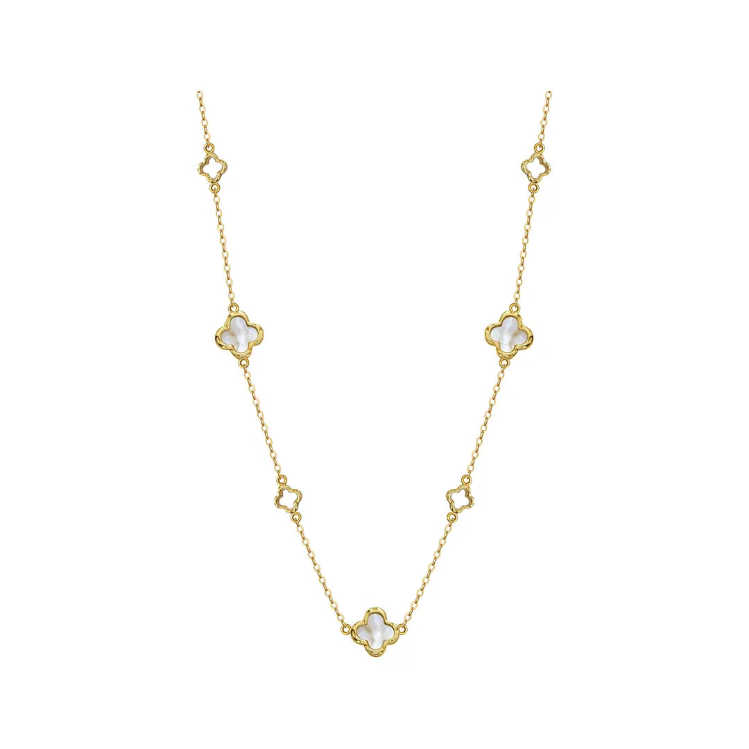 AuroraLuck – Vergoldete 925 Silberkette mit Perlmutt-Kleeblatt & Gliederelementen Suzan Gold