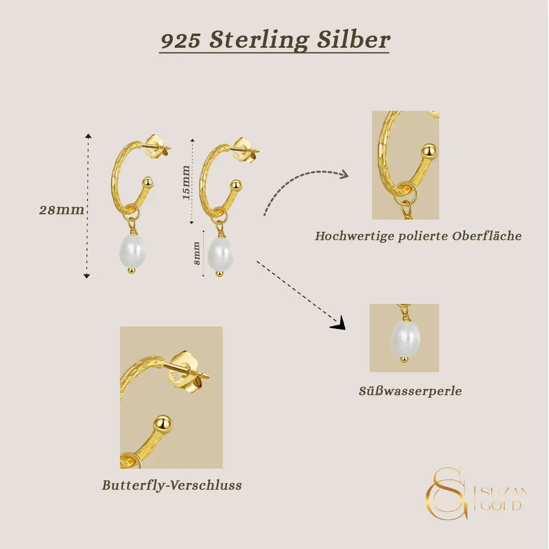 Pearldrop Elegance – 925 Silber-Creolen mit Süßwasserperlen Suzan Gold